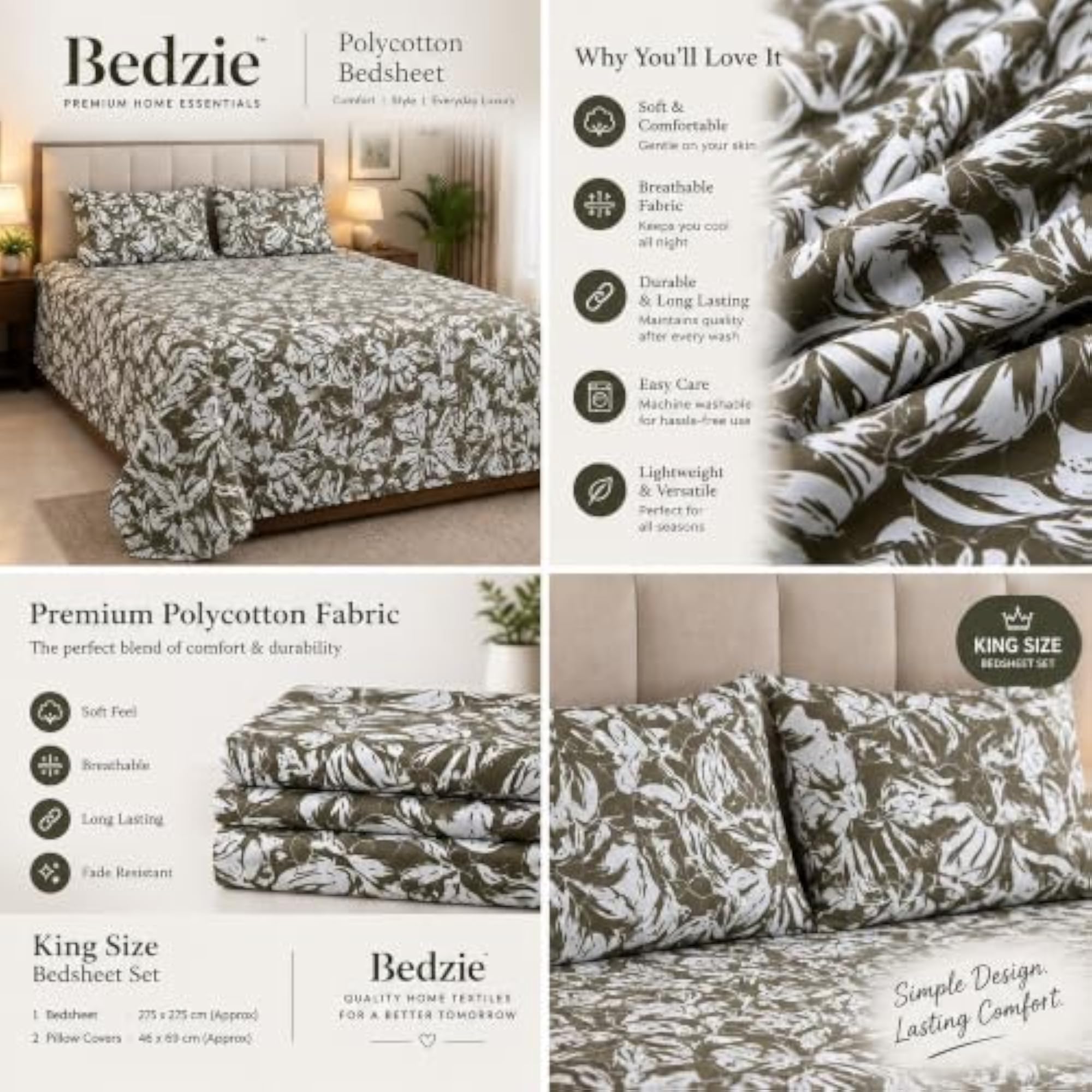 King Size Double Bedsheet with 2 Pillow Covers